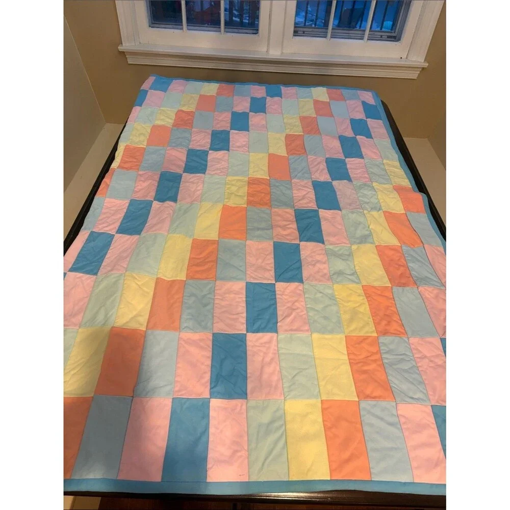 Vintage Handmade Pastel Patchwork Quilt